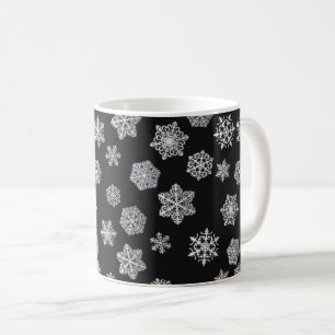 Silver snowflakes on a black background coffee mug