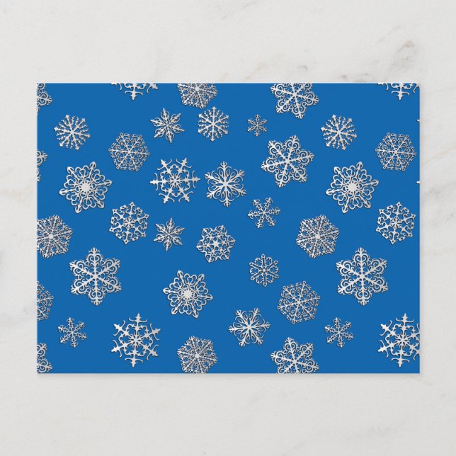 Silver snowflakes on a cobalt blue background postcard (Front)