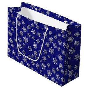 Silver snowflakes on a dark blue background large gift bag