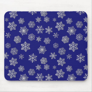 Silver snowflakes on a dark blue background mouse mat
