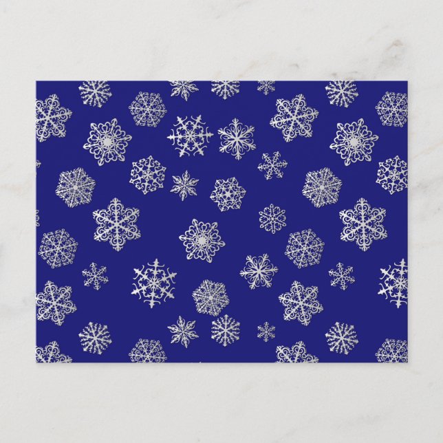 Silver snowflakes on a dark blue background postcard (Front)