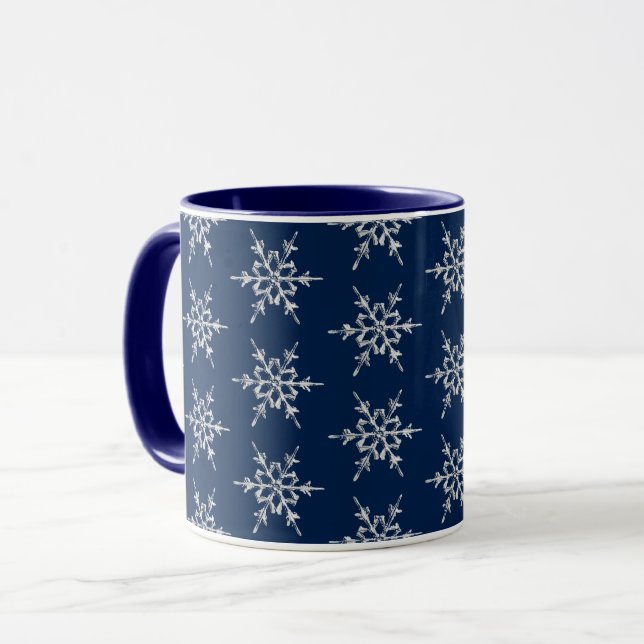 Silver Snowflakes on Deep Midnight Blue  Mug (Front Left)