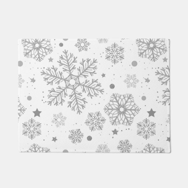 Silver snowflakes on white doormat (Front)