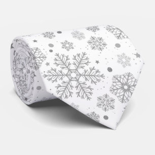 Silver snowflakes on white tie