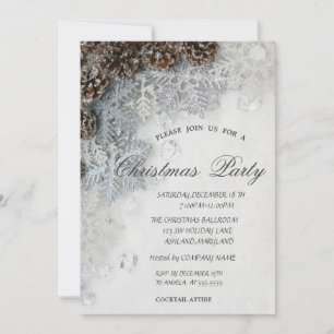 Silver Snowflakes,Pine Cone Christmas Party Invitation