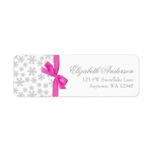 Silver Snowflakes Pink Bow Address Labels