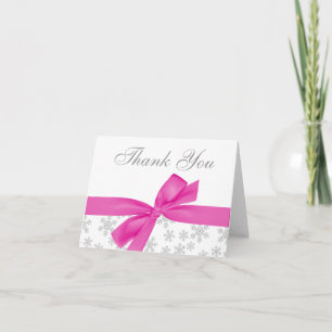 Silver Snowflakes Pink Bow Thank You Card