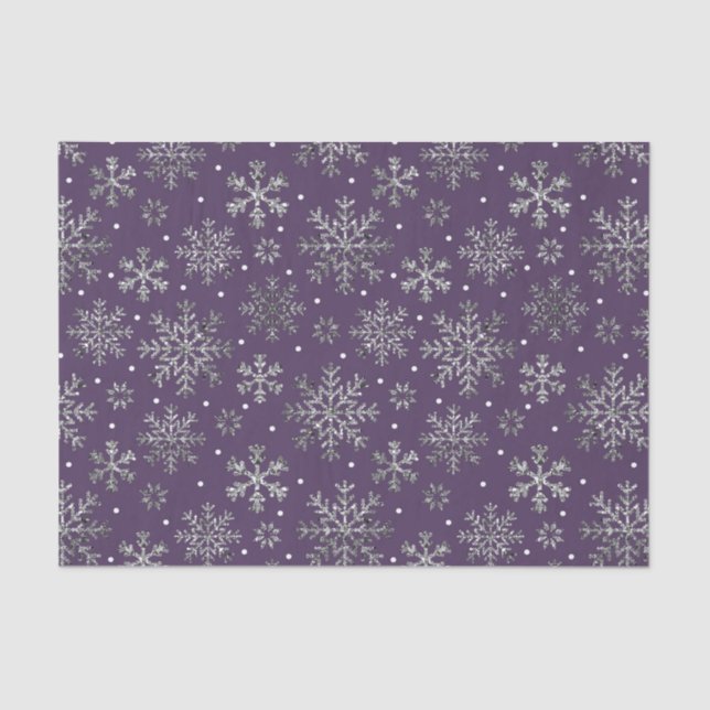 Silver Snowflakes Purple Pattern Tissue Paper (Front)