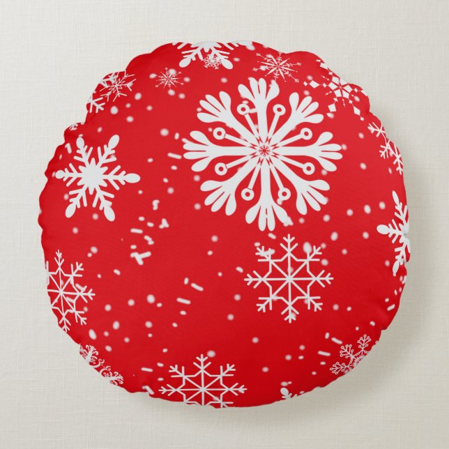 Silver Snowflakes Round Pillow (Front)