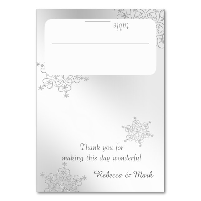 Silver Snowflakes Seating Card (Front)