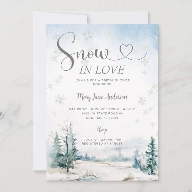 Silver Snowflakes Snow in love Bridal Shower Invitation (Front)