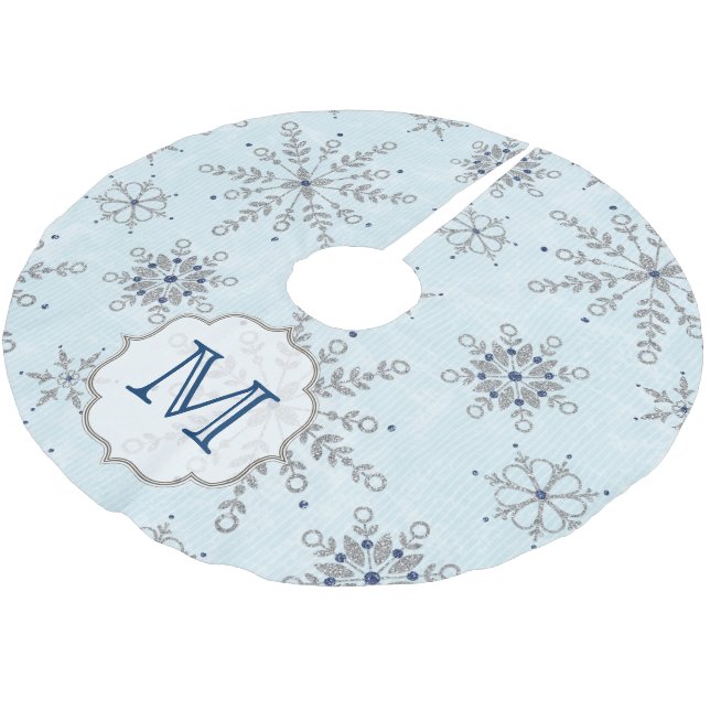 Silver Snowflakes Snow Monogram Initial Tree Skirt (Angled)