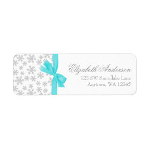 Silver Snowflakes Teal Bow Address Labels
