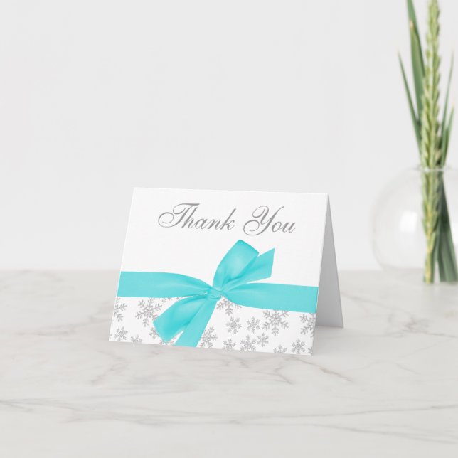 Silver Snowflakes Teal Bow Thank You (Front)