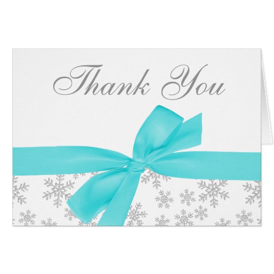 Silver Snowflakes Teal Bow Thank You Card