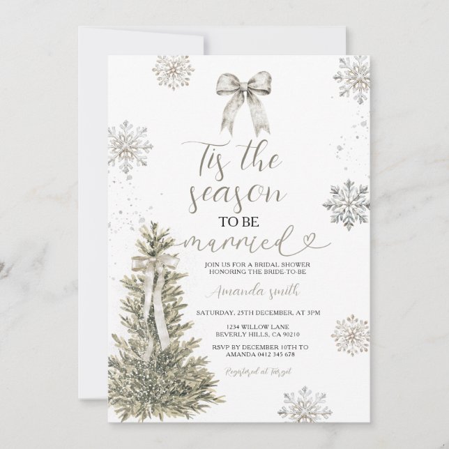 Silver Snowflakes Tis The Season to Be Married  Invitation (Front)