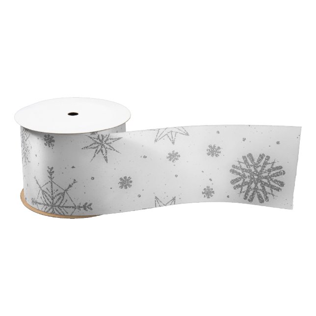 Silver Snowflakes White Design Satin Ribbon (Spool)