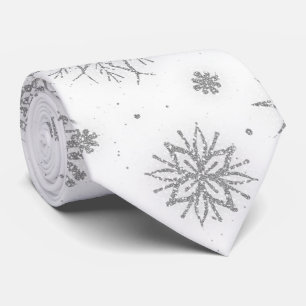 Silver Snowflakes White Design Tie