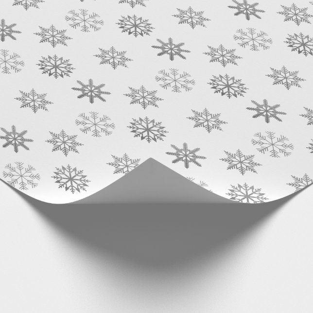 Silver Snowflakes White Ornament Wrapping Paper (Corner)