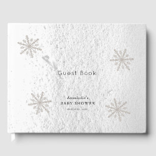 Silver Snowflakes White Snow Baby Shower Guest Book