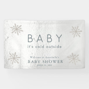 Silver Snowflakes White Snow Baby Shower Welcome Banner