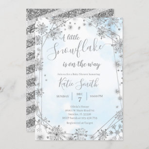 Silver Snowflakes Winter On The Way Baby Shower  I Invitation