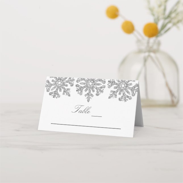 Silver Snowflakes Winter Sweet Sixteen Place Card (Front)