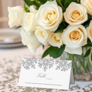 Silver Snowflakes Winter Sweet Sixteen Place Card