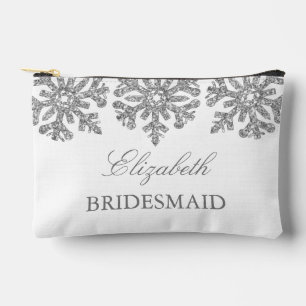 Silver Snowflakes Winter Wedding Accessory Pouch