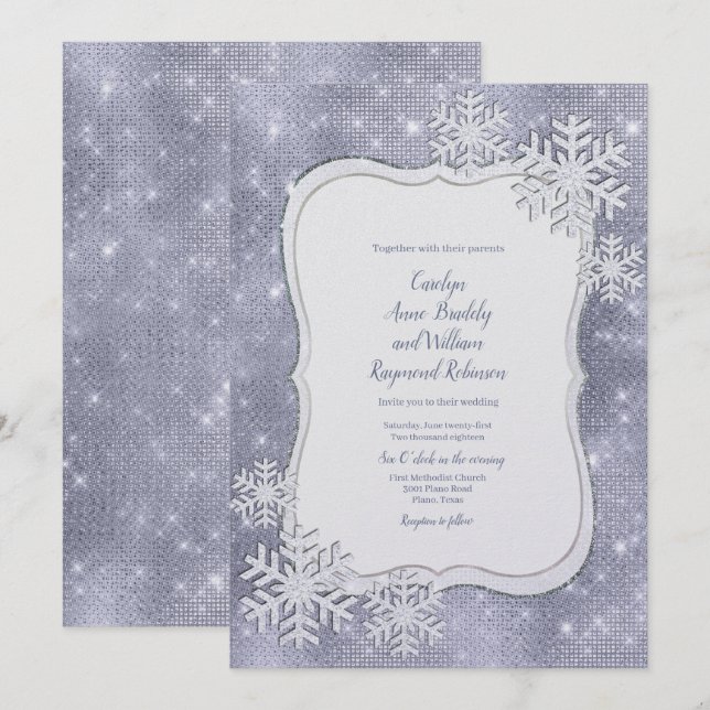 Silver Snowflakes Winter Wedding Invitation (Front/Back)