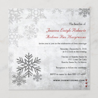 Silver Snowflakes Winter Wedding Photo Invitation