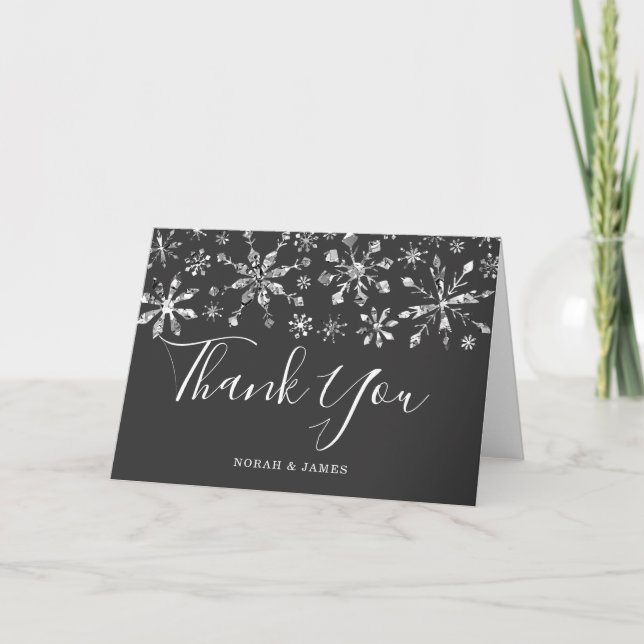 Silver Snowflakes Winter Wedding Thank You (Front)