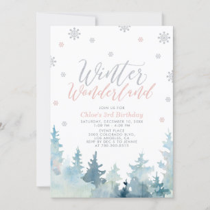 Silver Snowflakes Winter Wonderland 3rd Birthday Invitation