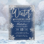 Silver Snowflakes Winter Wonderland Baby Shower Invitation<br><div class="desc">Modern Silver Glitter Blue Winter Snowflakes Baby Shower Invitations.</div>