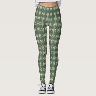 Silver Snowflakes With Green Background Leggings