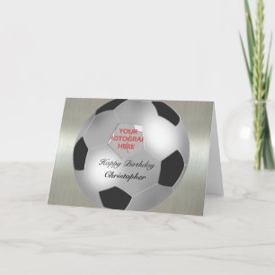 Silver Soccer ball customisable photo frame Card