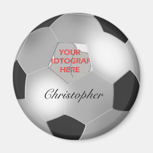 Silver Soccer ball customisable photo frame Magnet