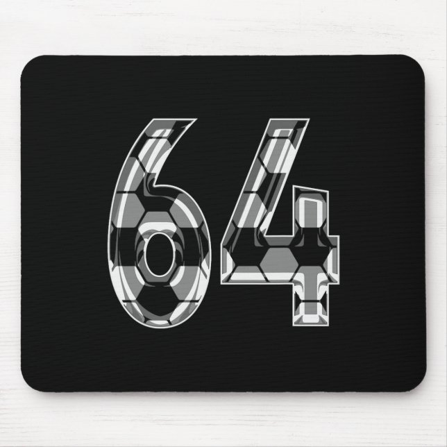 Silver Soccer Pattern Number 64 Jersey Player Unif Mouse Mat (Front)