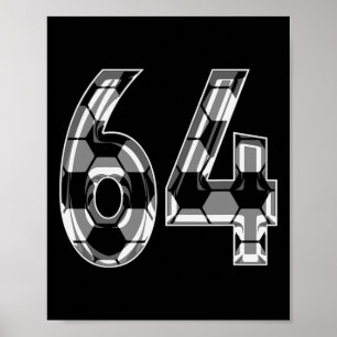 Silver Soccer Pattern Number 64 Jersey Player Unif Poster