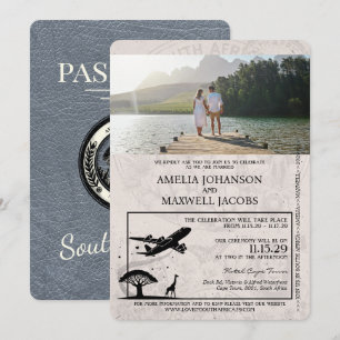 Silver South Africa Passport Wedding Invitation