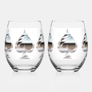 Silver Spades Wine Glass Set