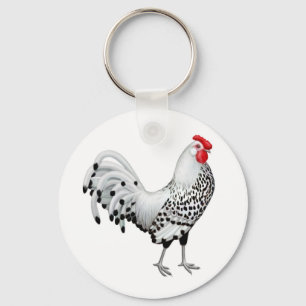 Silver Spangled Hamburg Rooster Keychain