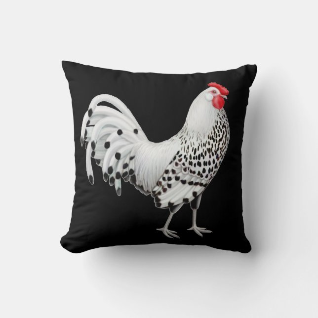 Silver Spangled Hamburg Rooster Pillow (Front)