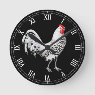 Silver Spangled Hamburg Rooster Wall Clock