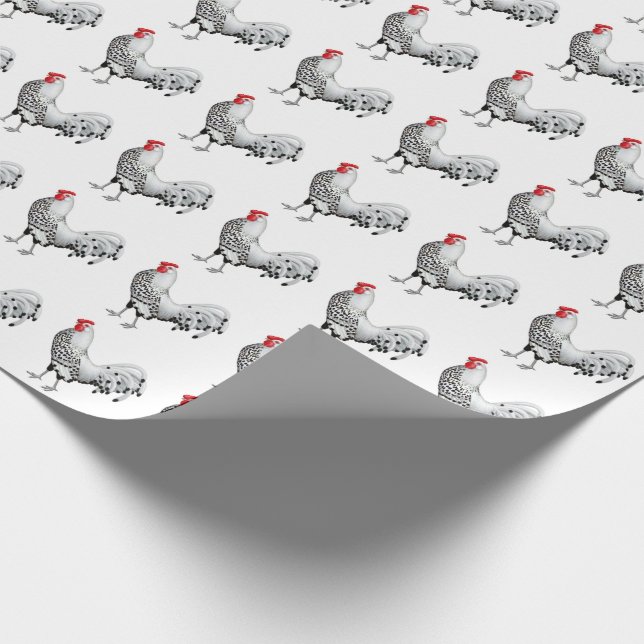 Silver Spangled Hamburg Rooster Wrapping Paper (Corner)