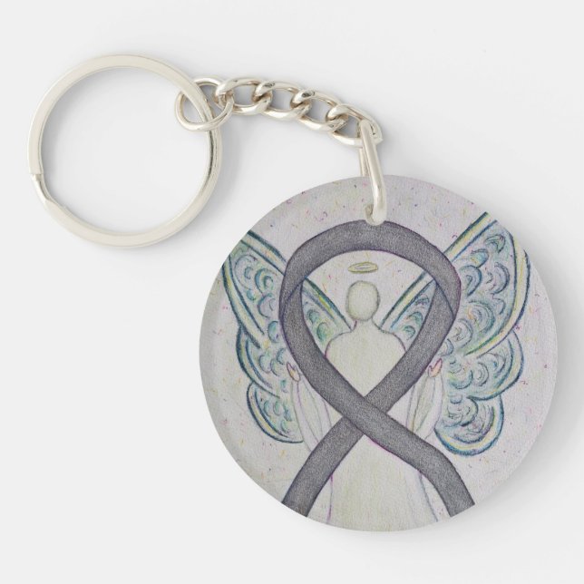 Silver Sparkle Awareness Ribbon Angel Key chain (Front)