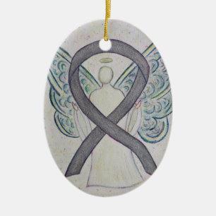 Silver Sparkle Awareness Ribbon Angel Ornament