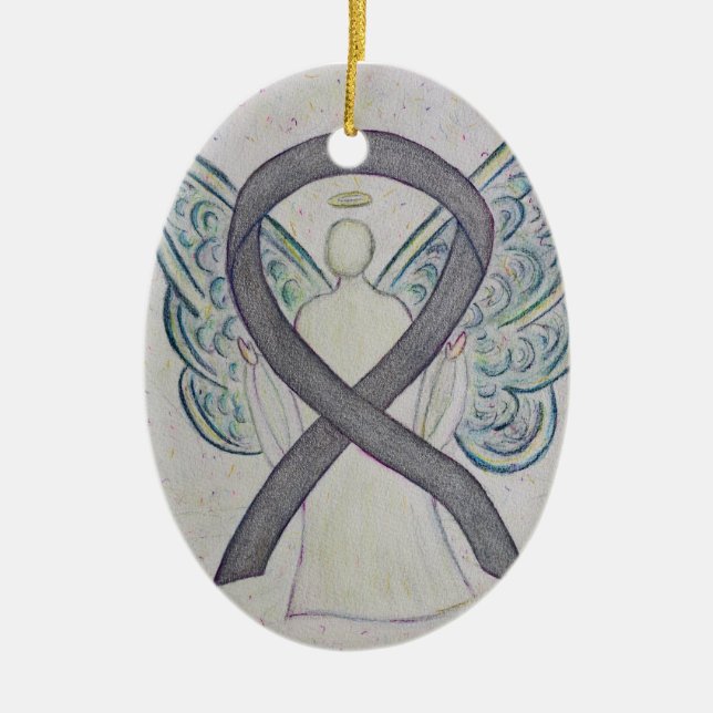 Silver Sparkle Awareness Ribbon Angel Ornament (Front)