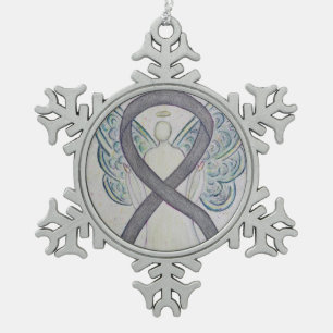 Silver Sparkle Awareness Ribbon Angel Ornament
