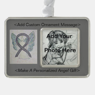 Silver Sparkle Awareness Ribbon Angel Ornament
